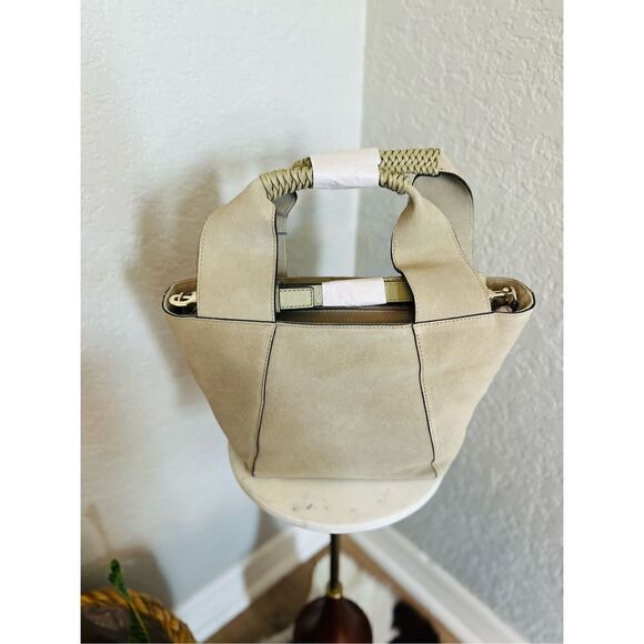 VINCE CAMUTO Janya Top Handle Leather Crossbody Tote Hobo Bag, Khaki, NWT - Picture 14 of 17